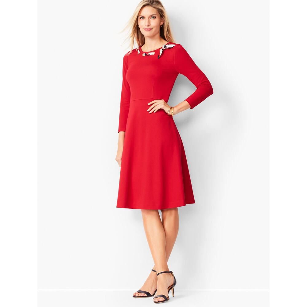 Talbots Red Fit & Flare Stretch Dress Plus Size 18 Ribbon Bow Work Event Office